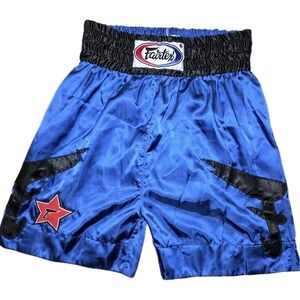 Fairtex Satin Muay Thai Shorts XXL Blue Black‎ Kickboxing MMA Fight Shorts